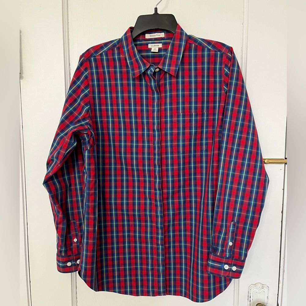 Red plaid button down shirt by LLBean, M